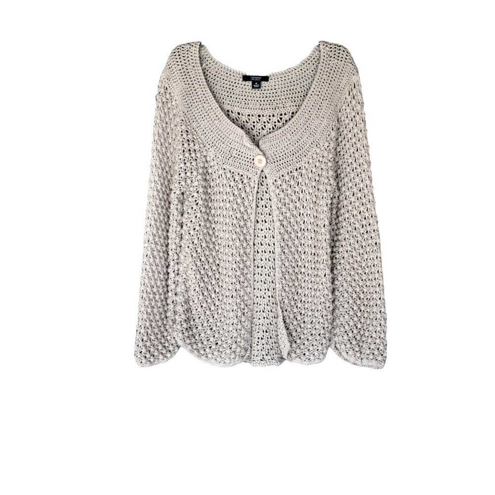 Women's 411 Tan Hand Knitted Single Button Sweater M